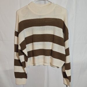 Divided (H&M) Cream and Brown Striped Turtleneck Sweater